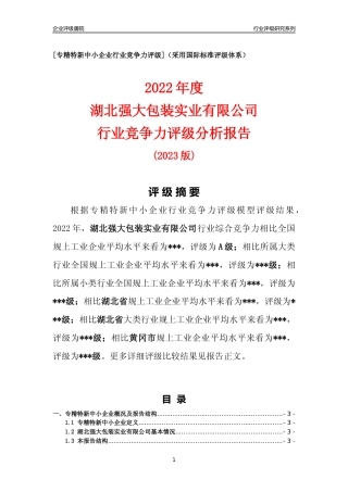 [专精特新]湖北强大包装实业有限公司行业竞争力评级分析报告(2023版)