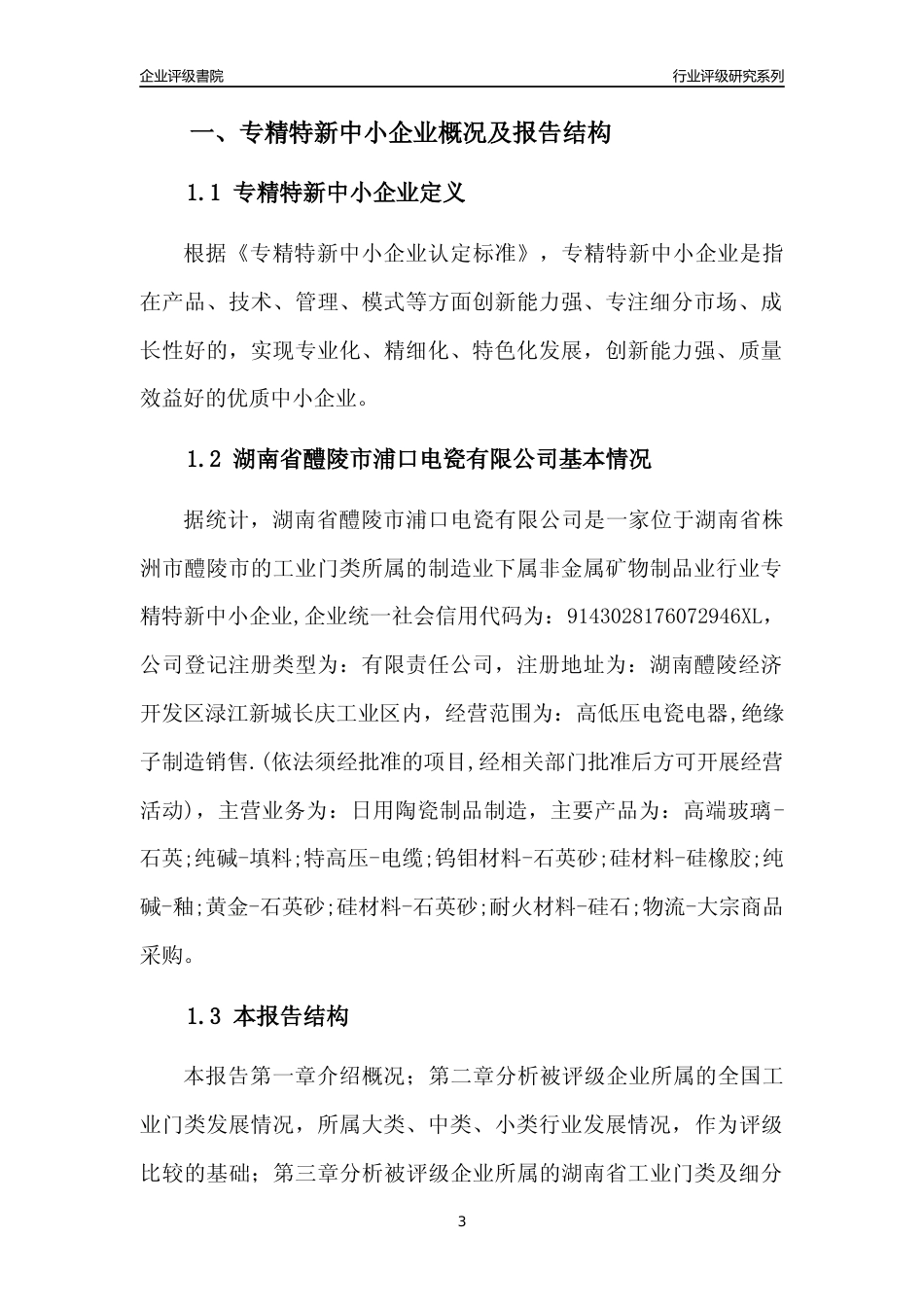 [专精特新]湖南省醴陵市浦口电瓷有限公司行业竞争力评级分析报告(2023版)_第3页