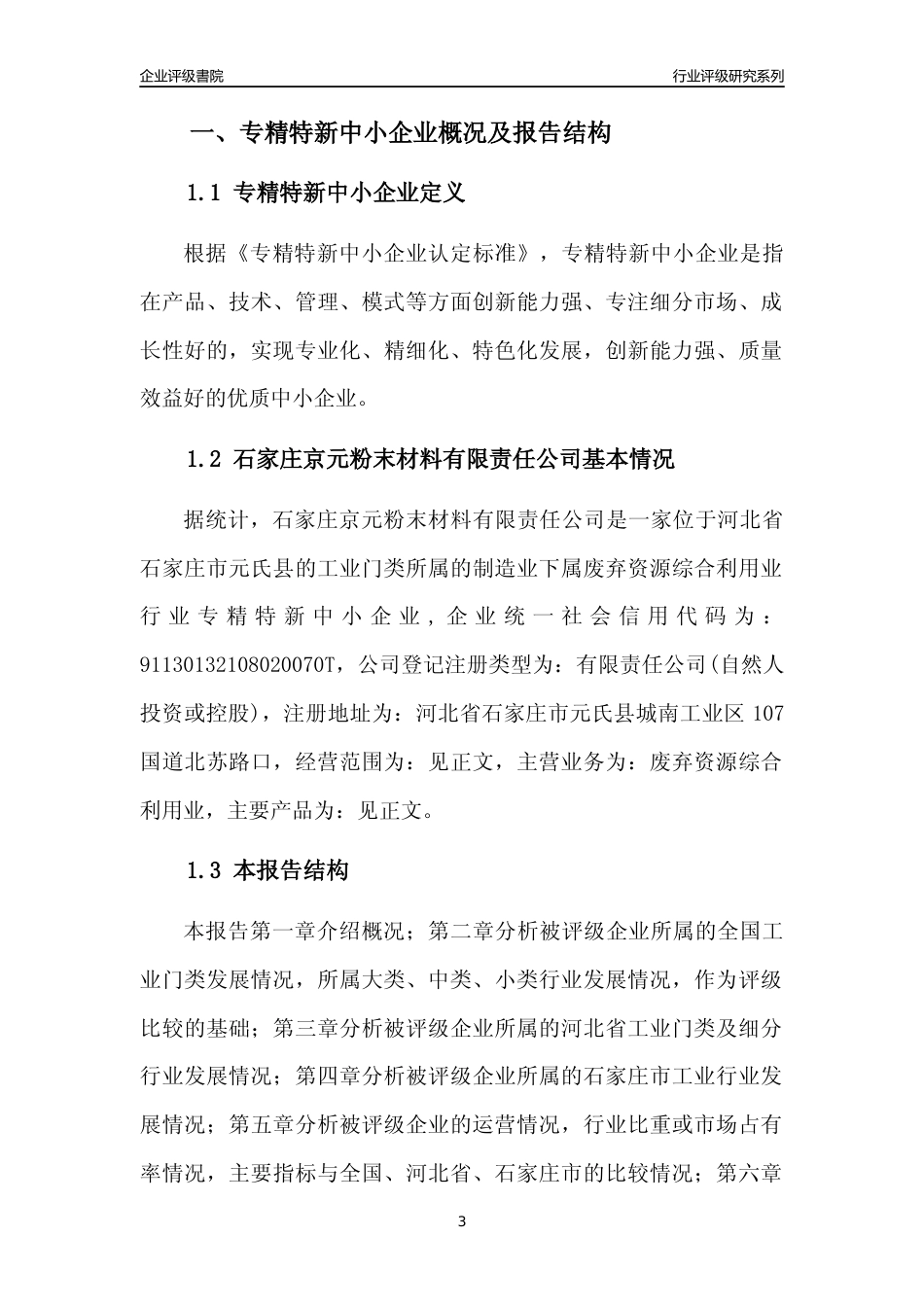 [专精特新]石家庄京元粉末材料有限责任公司行业竞争力评级分析报告(2023版)_第3页