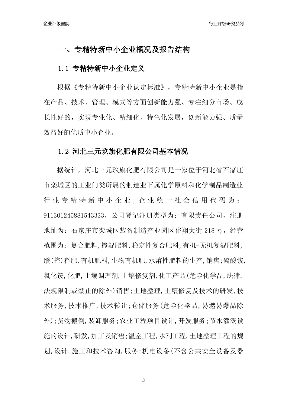[专精特新]河北三元玖旗化肥有限公司行业竞争力评级分析报告(2023版)_第3页