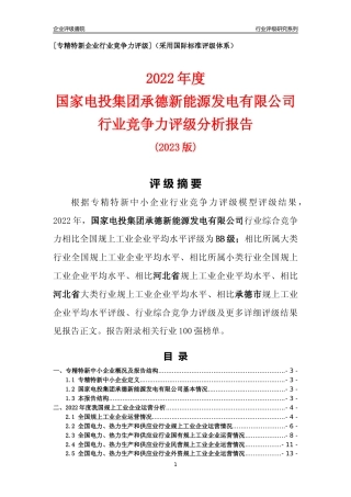 [专精特新]国家电投集团承德新能源发电有限公司行业竞争力评级分析报告(2023版)
