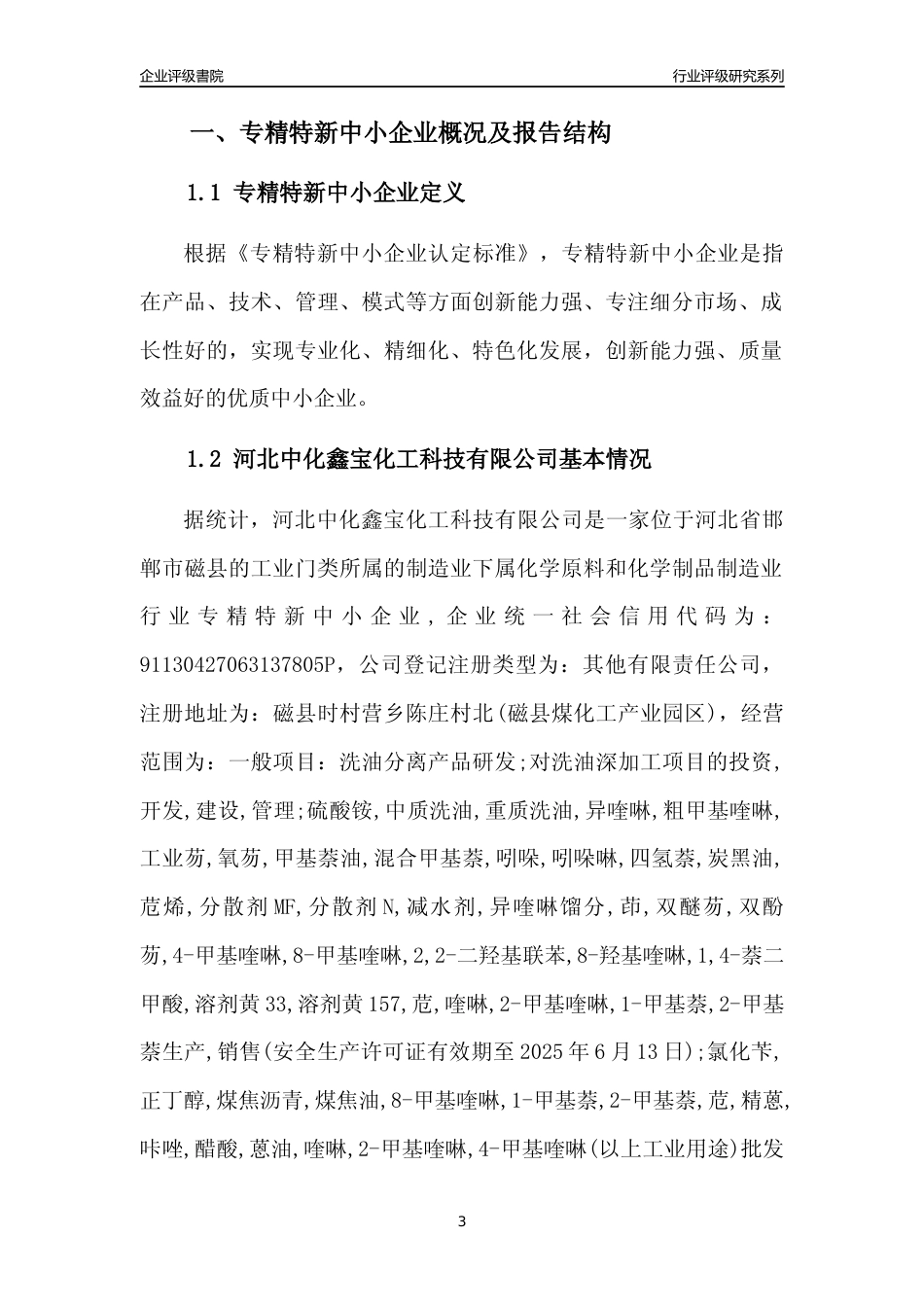 [专精特新]河北中化鑫宝化工科技有限公司行业竞争力评级分析报告(2023版)_第3页