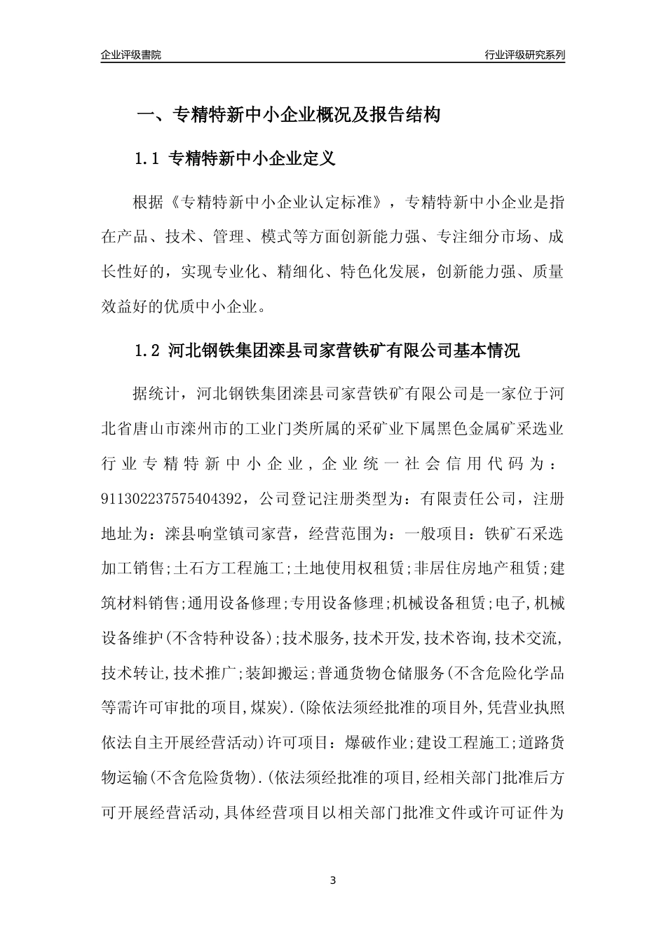 [专精特新]河北钢铁集团滦县司家营铁矿有限公司行业竞争力评级分析报告(2023版)_第3页