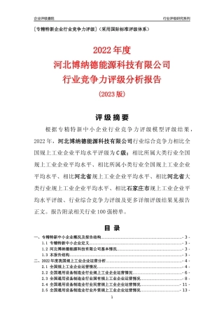[专精特新]河北博纳德能源科技有限公司行业竞争力评级分析报告(2023版)