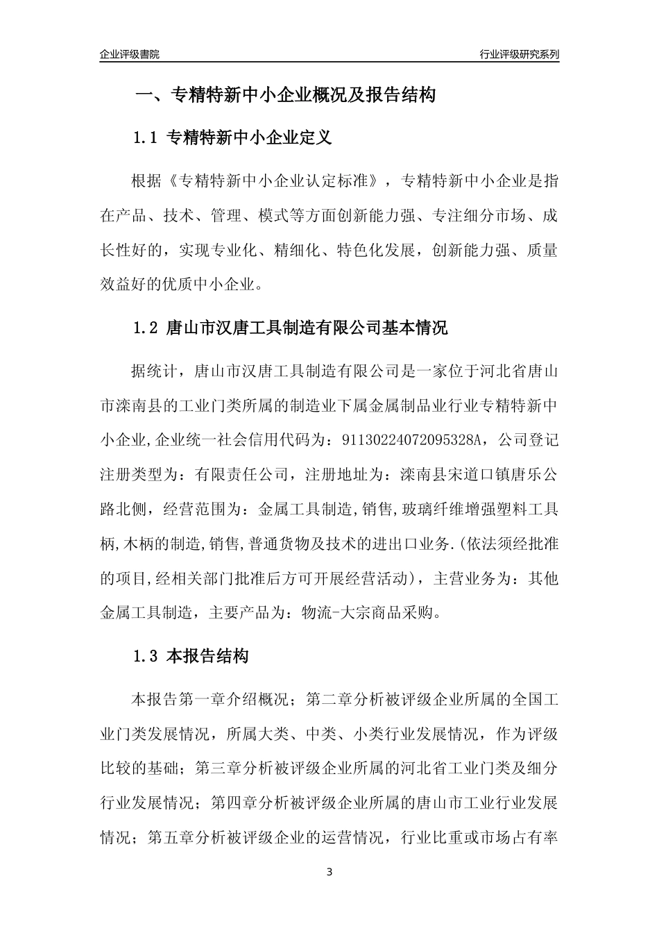 [专精特新]唐山市汉唐工具制造有限公司行业竞争力评级分析报告(2023版)_第3页