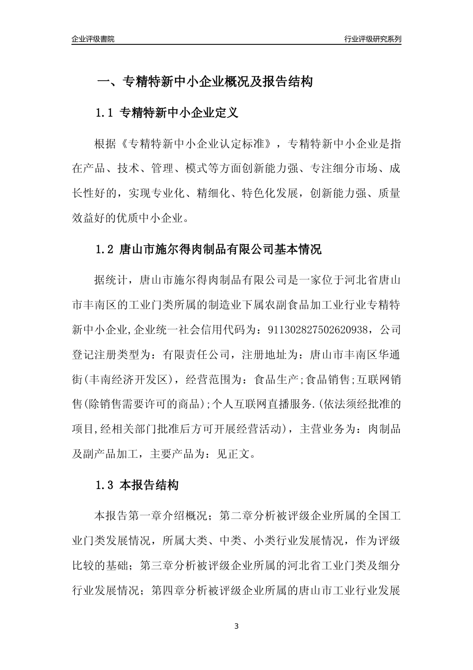 [专精特新]唐山市施尔得肉制品有限公司行业竞争力评级分析报告(2023版)_第3页