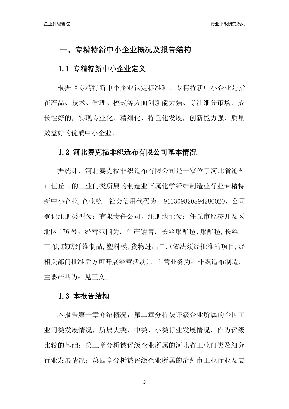 [专精特新]河北赛克福非织造布有限公司行业竞争力评级分析报告(2023版)_第3页