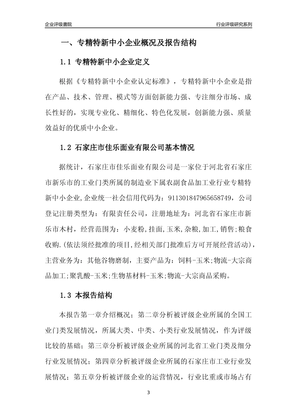 [专精特新]石家庄市佳乐面业有限公司行业竞争力评级分析报告(2023版)_第3页
