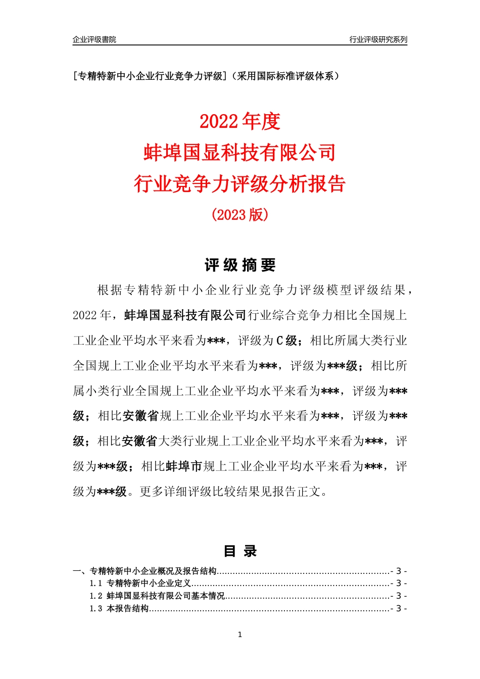 [专精特新]蚌埠国显科技有限公司行业竞争力评级分析报告(2023版)_第1页