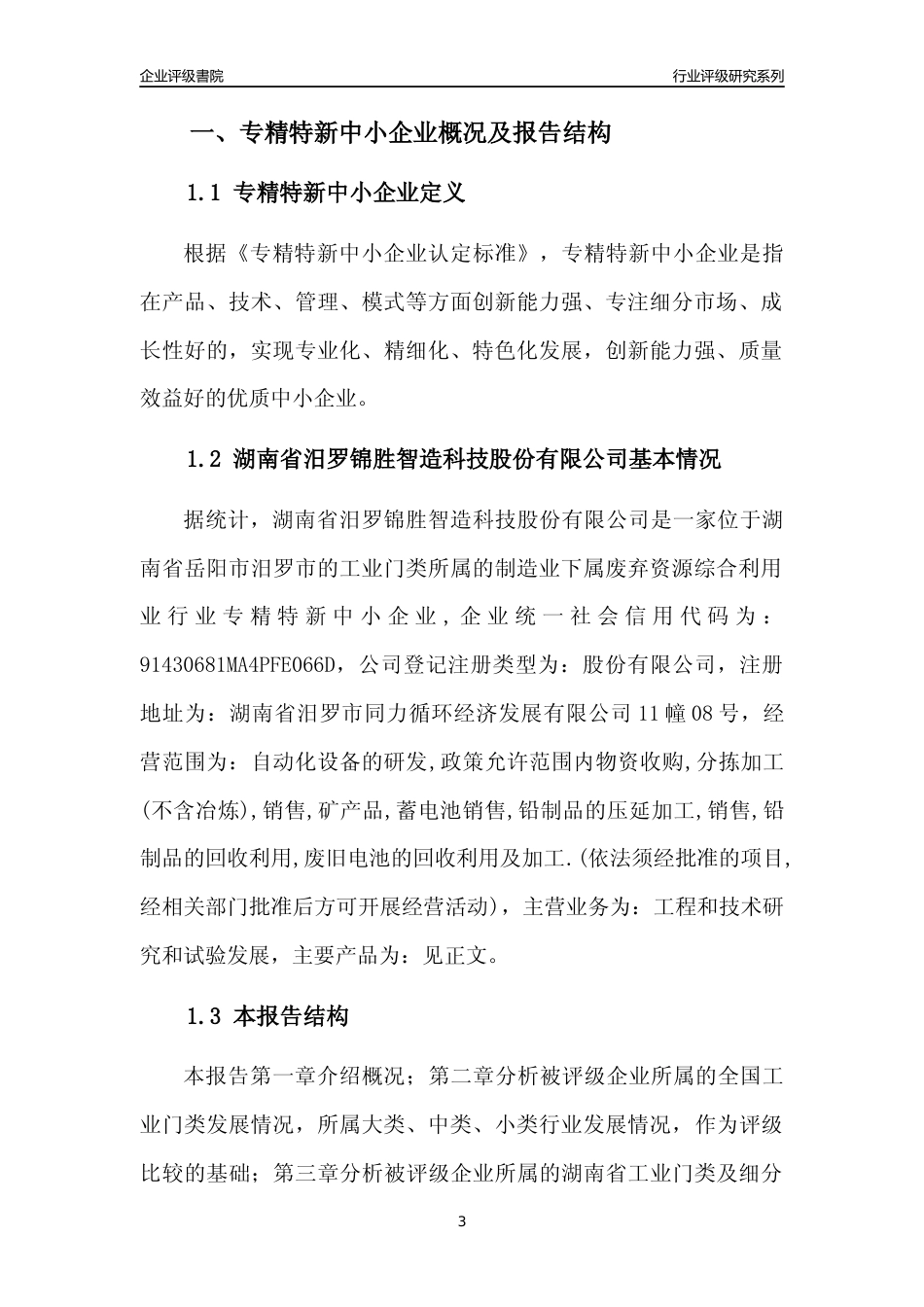 [专精特新]湖南省汨罗锦胜智造科技股份有限公司行业竞争力评级分析报告(2023版)_第3页