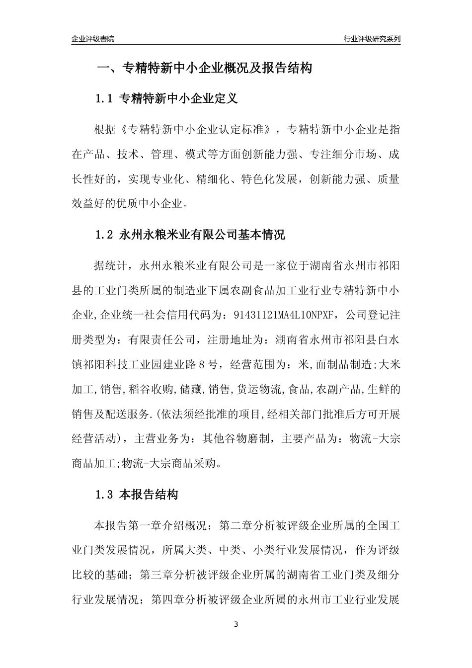 [专精特新]永州永粮米业有限公司行业竞争力评级分析报告(2023版)_第3页