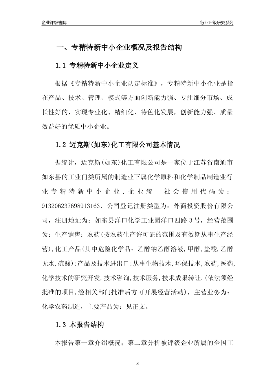 [专精特新]迈克斯(如东)化工有限公司行业竞争力评级分析报告(2023版)_第3页