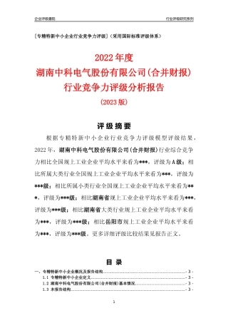 [专精特新]湖南中科电气股份有限公司(合并财报)行业竞争力评级分析报告(2023版)