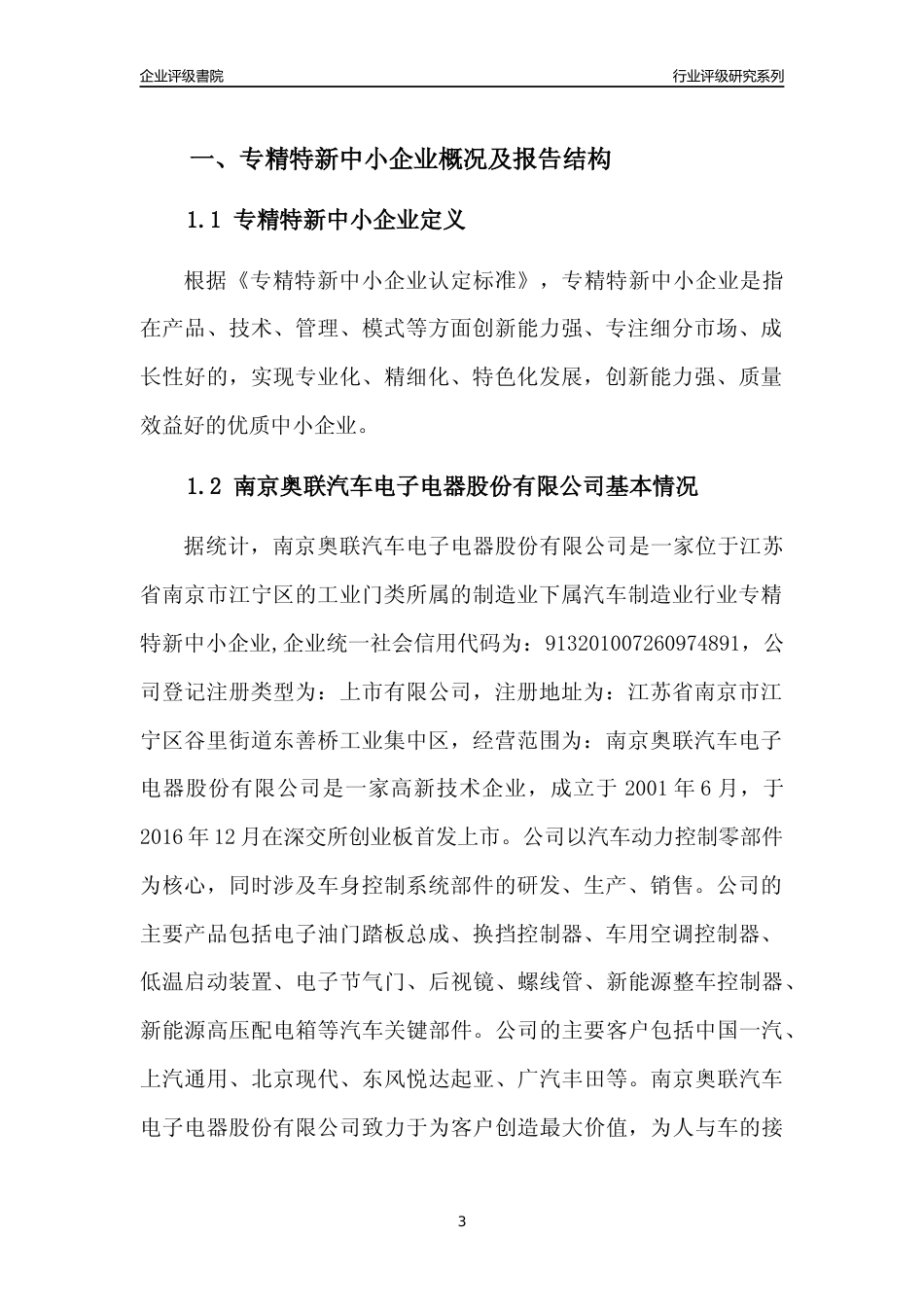 [专精特新]南京奥联汽车电子电器股份有限公司行业竞争力评级分析报告(2023版)_第3页