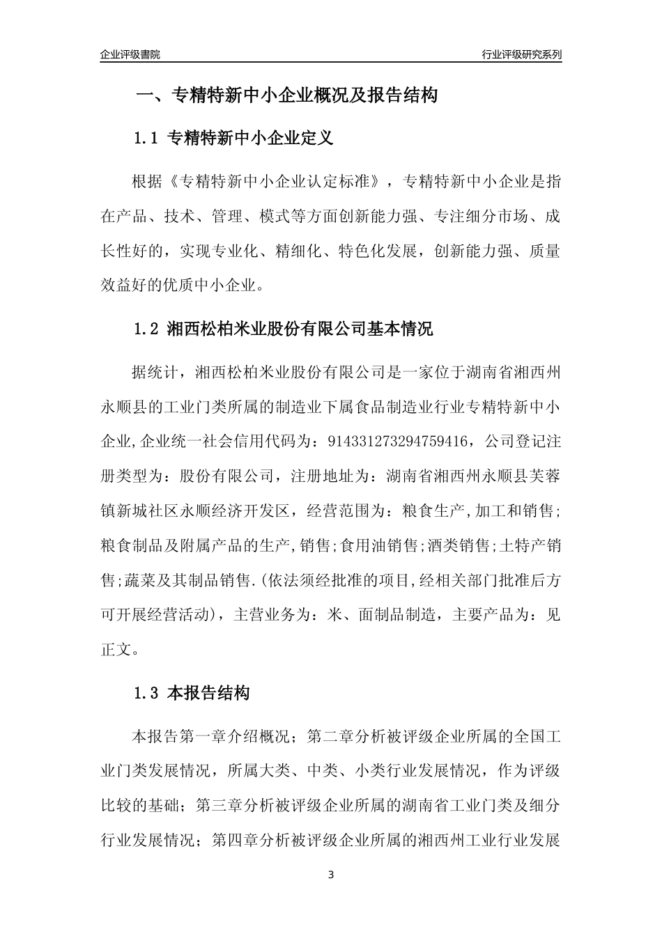 [专精特新]湘西松柏米业股份有限公司行业竞争力评级分析报告(2023版)_第3页