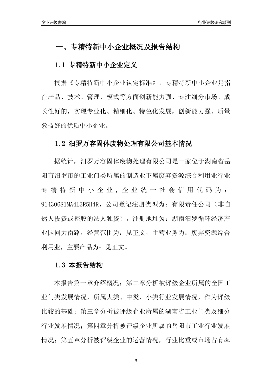 [专精特新]汨罗万容固体废物处理有限公司行业竞争力评级分析报告(2023版)_第3页