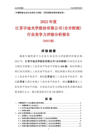 [专精特新]江苏宇迪光学股份有限公司(合并财报)行业竞争力评级分析报告(2023版)