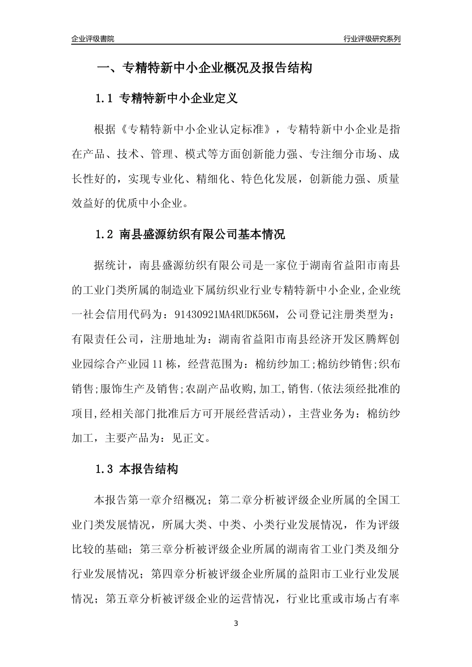 [专精特新]南县盛源纺织有限公司行业竞争力评级分析报告(2023版)_第3页