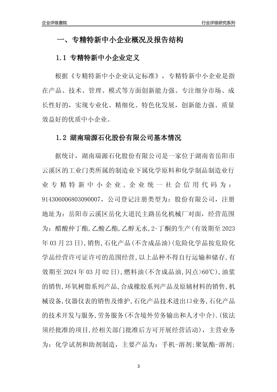 [专精特新]湖南瑞源石化股份有限公司行业竞争力评级分析报告(2023版)_第3页