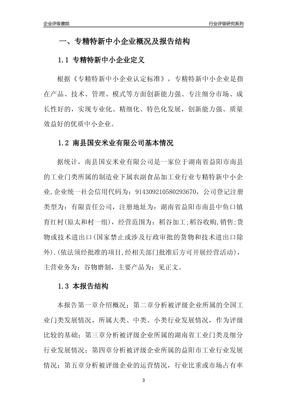 [专精特新]南县国安米业有限公司行业竞争力评级分析报告(2023版)_第3页