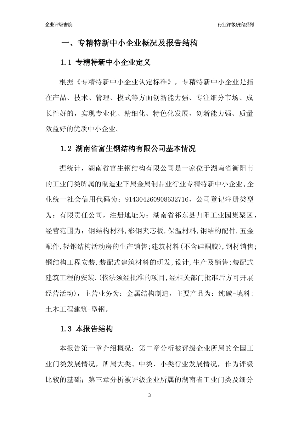 [专精特新]湖南省富生钢结构有限公司行业竞争力评级分析报告(2023版)_第3页