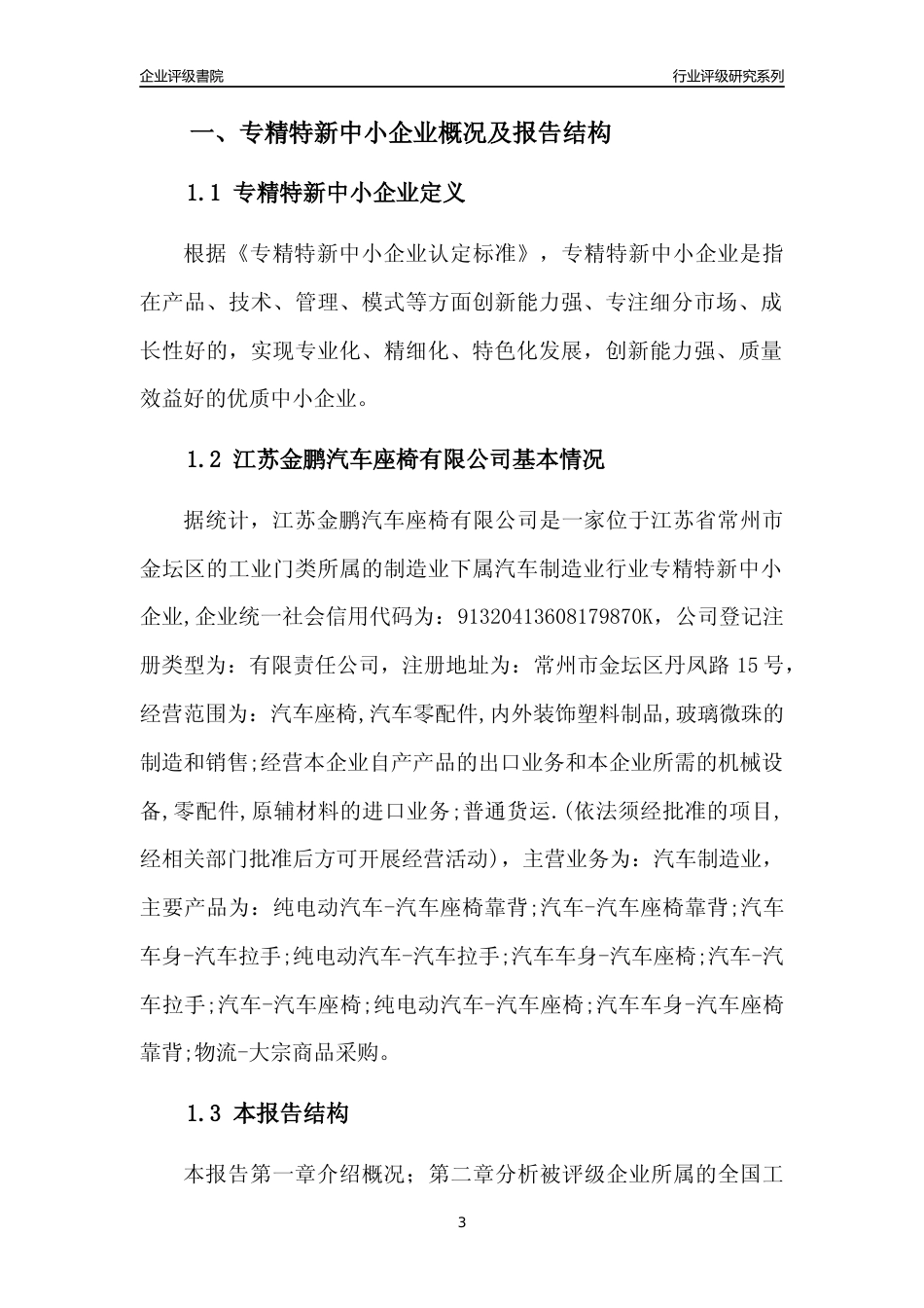 [专精特新]江苏金鹏汽车座椅有限公司行业竞争力评级分析报告(2023版)_第3页