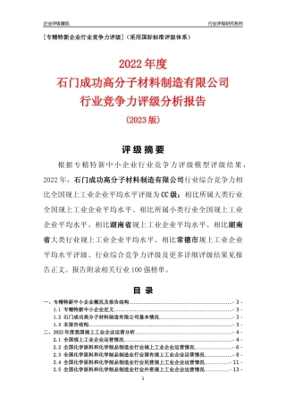 [专精特新]石门成功高分子材料制造有限公司行业竞争力评级分析报告(2023版)