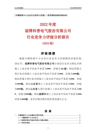 [专精特新]淄博科普电气股份有限公司行业竞争力评级分析报告(2023版)