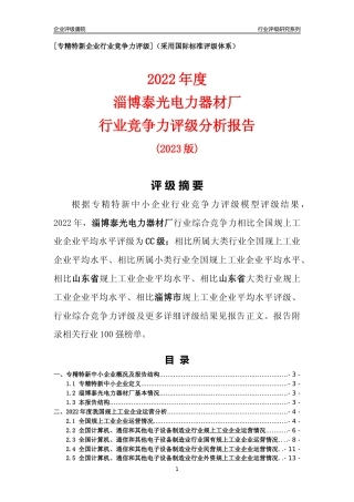 [专精特新]淄博泰光电力器材厂行业竞争力评级分析报告(2023版)