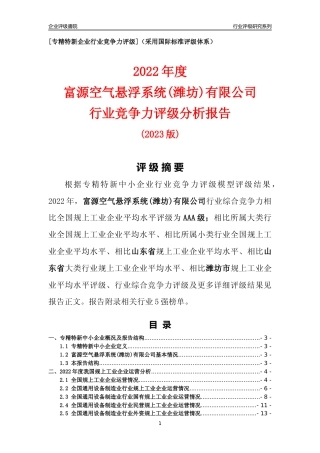 [专精特新]富源空气悬浮系统(潍坊)有限公司行业竞争力评级分析报告(2023版).docx