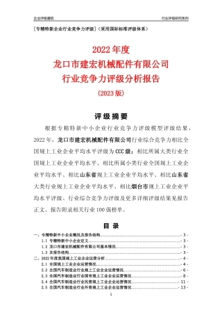 [专精特新]龙口市建宏机械配件有限公司行业竞争力评级分析报告(2023版).docx