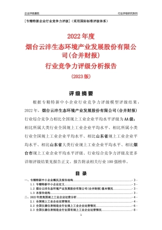 [专精特新]烟台云沣生态环境产业发展股份有限公司(合并财报)行业竞争力评级分析报告(2023版).docx