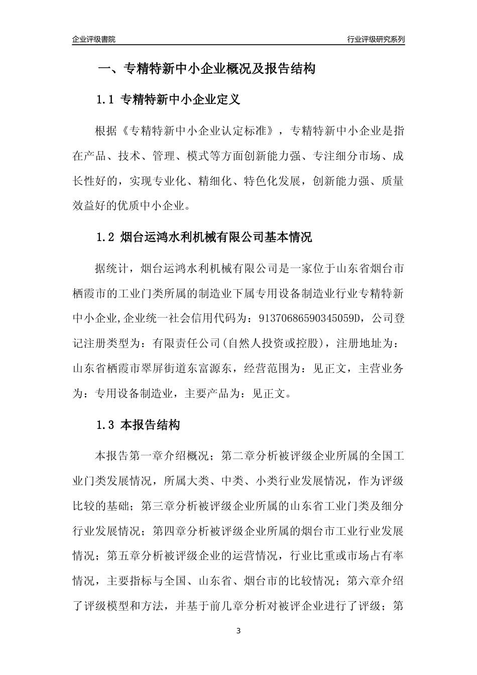 [专精特新]烟台运鸿水利机械有限公司行业竞争力评级分析报告(2023版).docx_第3页