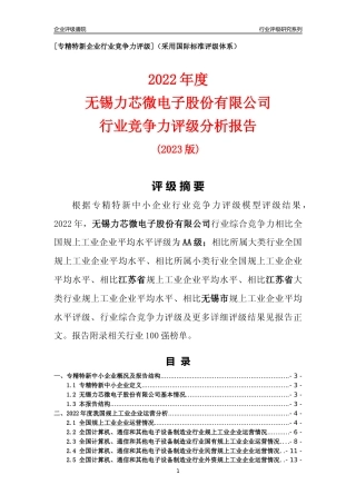 [专精特新]无锡力芯微电子股份有限公司行业竞争力评级分析报告(2023版).docx