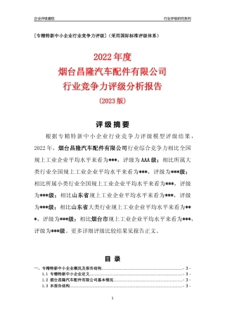 [专精特新]烟台昌隆汽车配件有限公司行业竞争力评级分析报告(2023版).docx