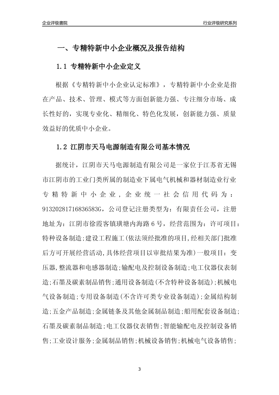[专精特新]江阴市天马电源制造有限公司行业竞争力评级分析报告(2023版).docx_第3页