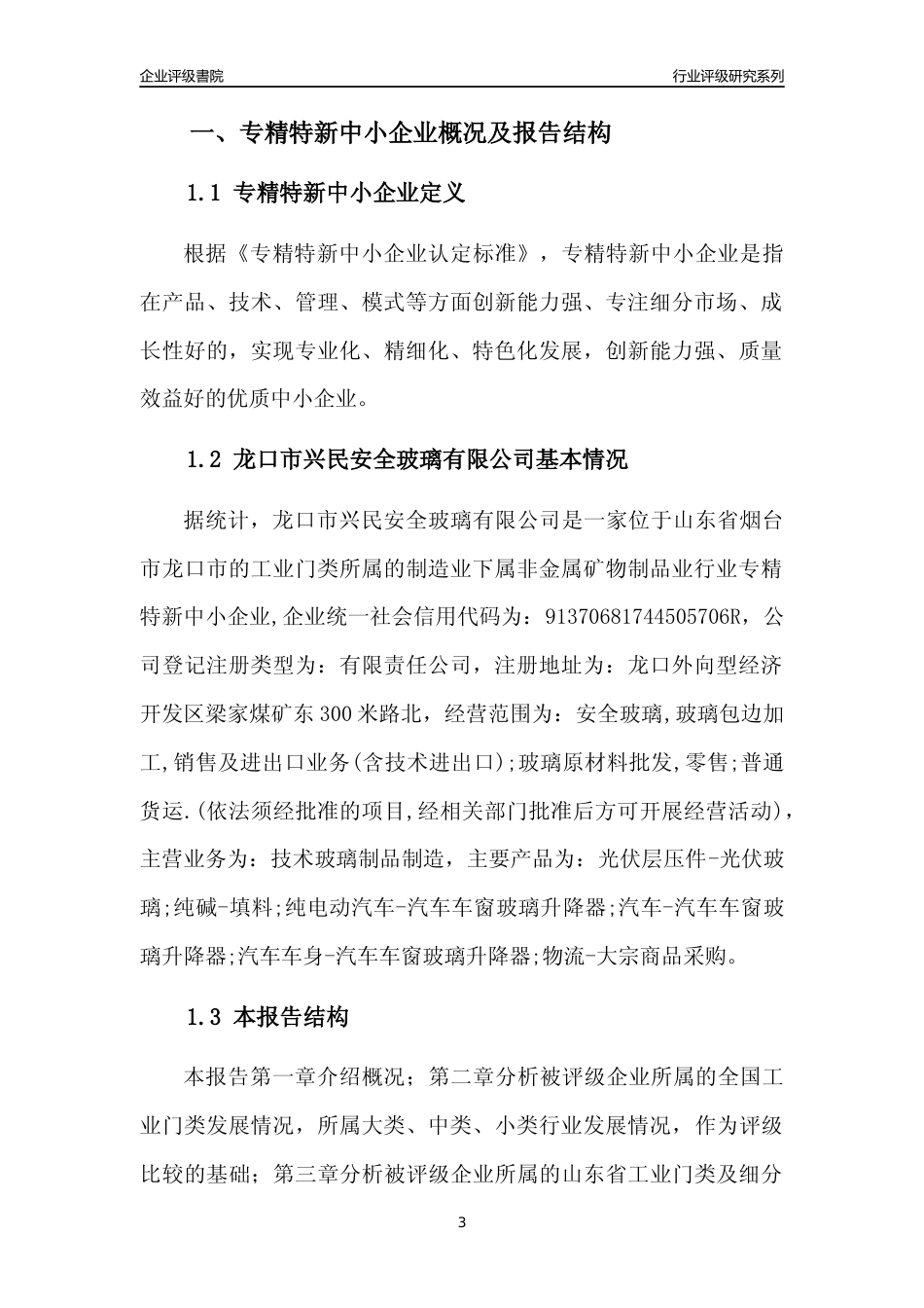 [专精特新]龙口市兴民安全玻璃有限公司行业竞争力评级分析报告(2023版).docx_第3页
