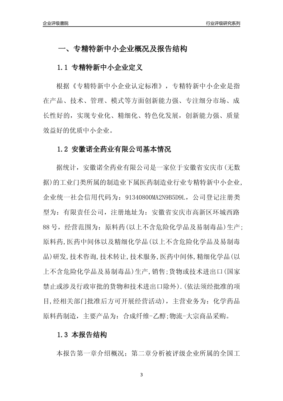 [专精特新]安徽诺全药业有限公司行业竞争力评级分析报告(2023版).docx_第3页