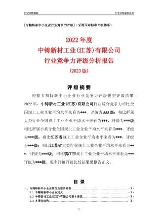 [专精特新]中铸新材工业(江苏)有限公司行业竞争力评级分析报告(2023版)