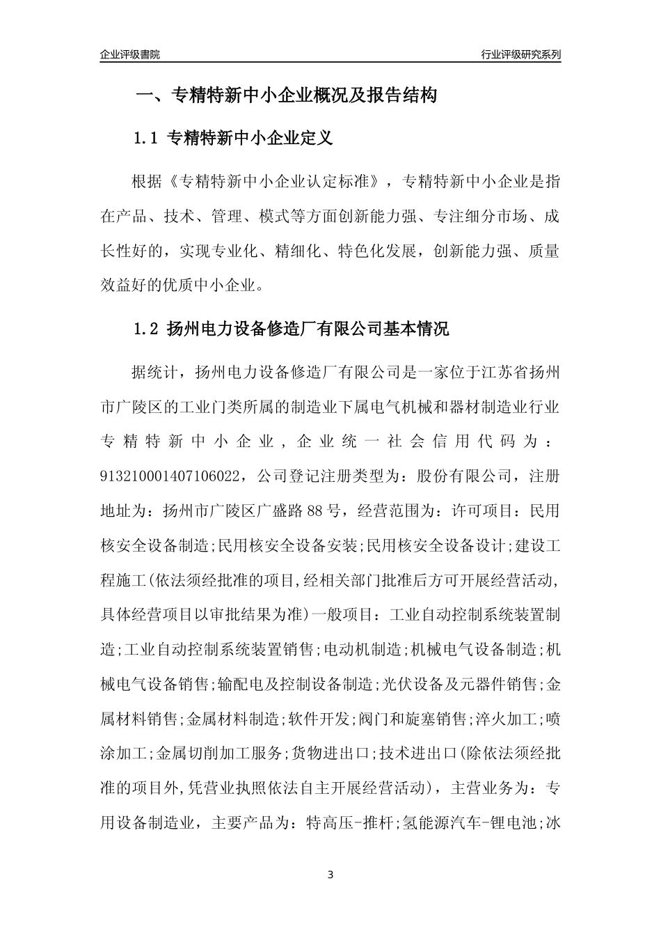 [专精特新]扬州电力设备修造厂有限公司行业竞争力评级分析报告(2023版)_第3页