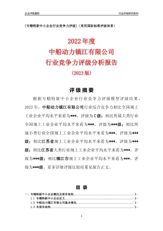 [专精特新]中船动力镇江有限公司行业竞争力评级分析报告(2023版)