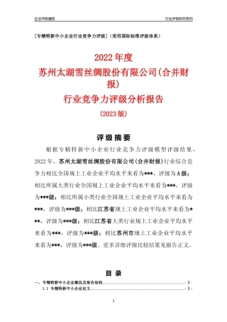 [专精特新]苏州太湖雪丝绸股份有限公司(合并财报)行业竞争力评级分析报告(2023版).docx