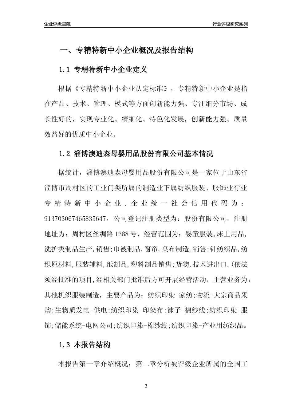 [专精特新]淄博澳迪森母婴用品股份有限公司行业竞争力评级分析报告(2023版).docx_第3页