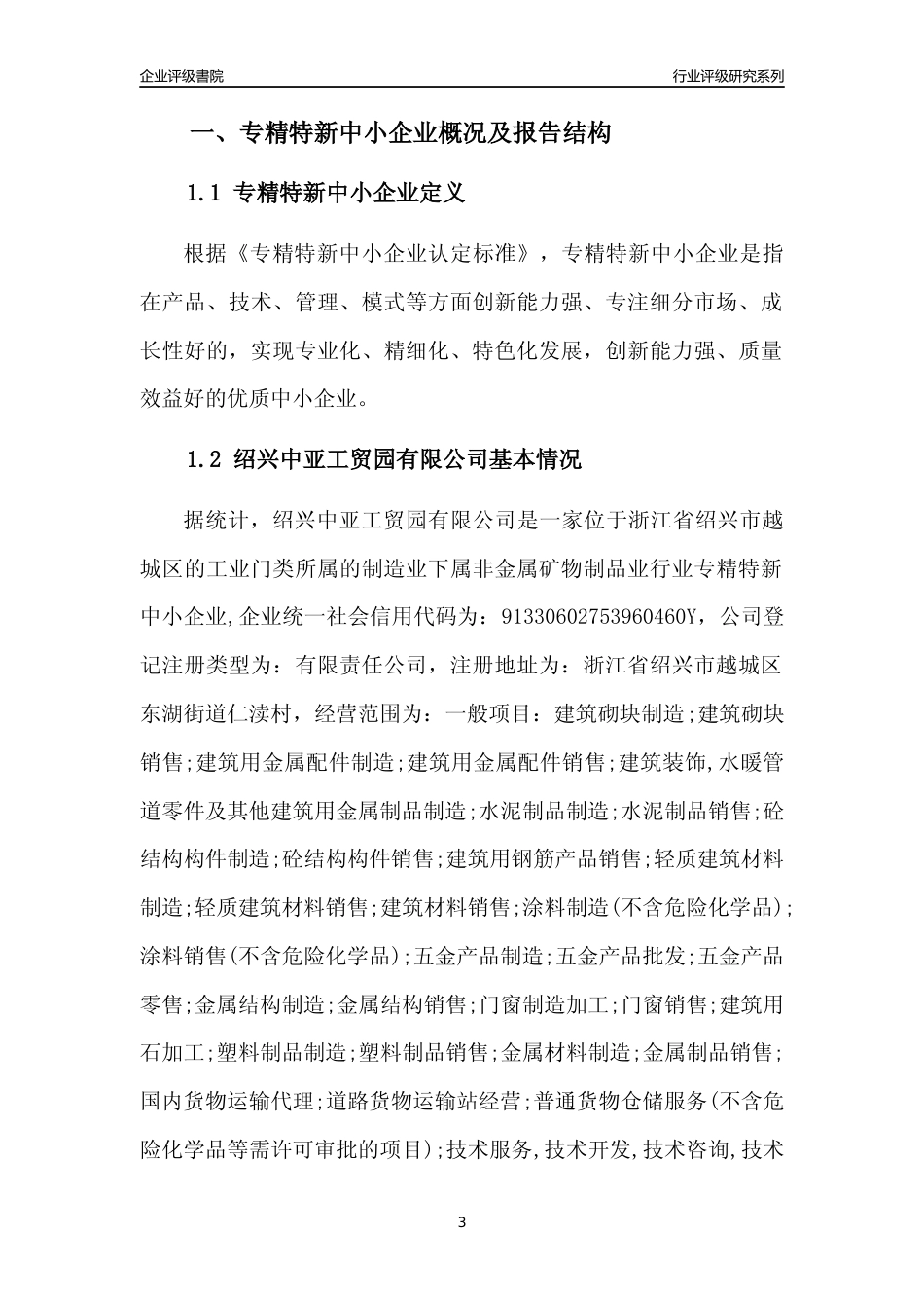 [专精特新]绍兴中亚工贸园有限公司行业竞争力评级分析报告(2023版)_第3页