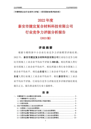 [专精特新]泰安市捷宜复合材料科技有限公司行业竞争力评级分析报告(2023版)