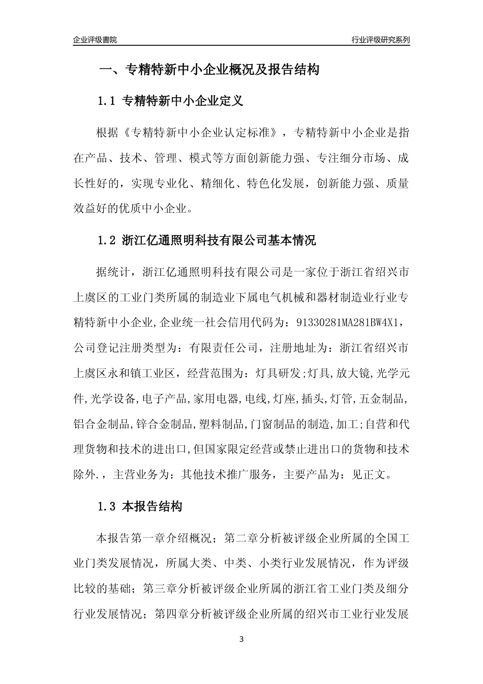 [专精特新]浙江亿通照明科技有限公司行业竞争力评级分析报告(2023版)_第3页