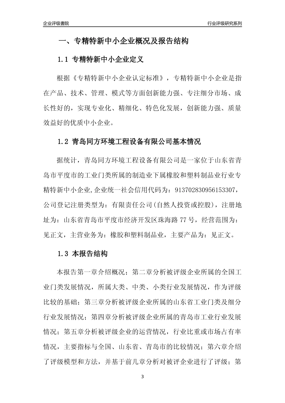 [专精特新]青岛同方环境工程设备有限公司行业竞争力评级分析报告(2023版)_第3页