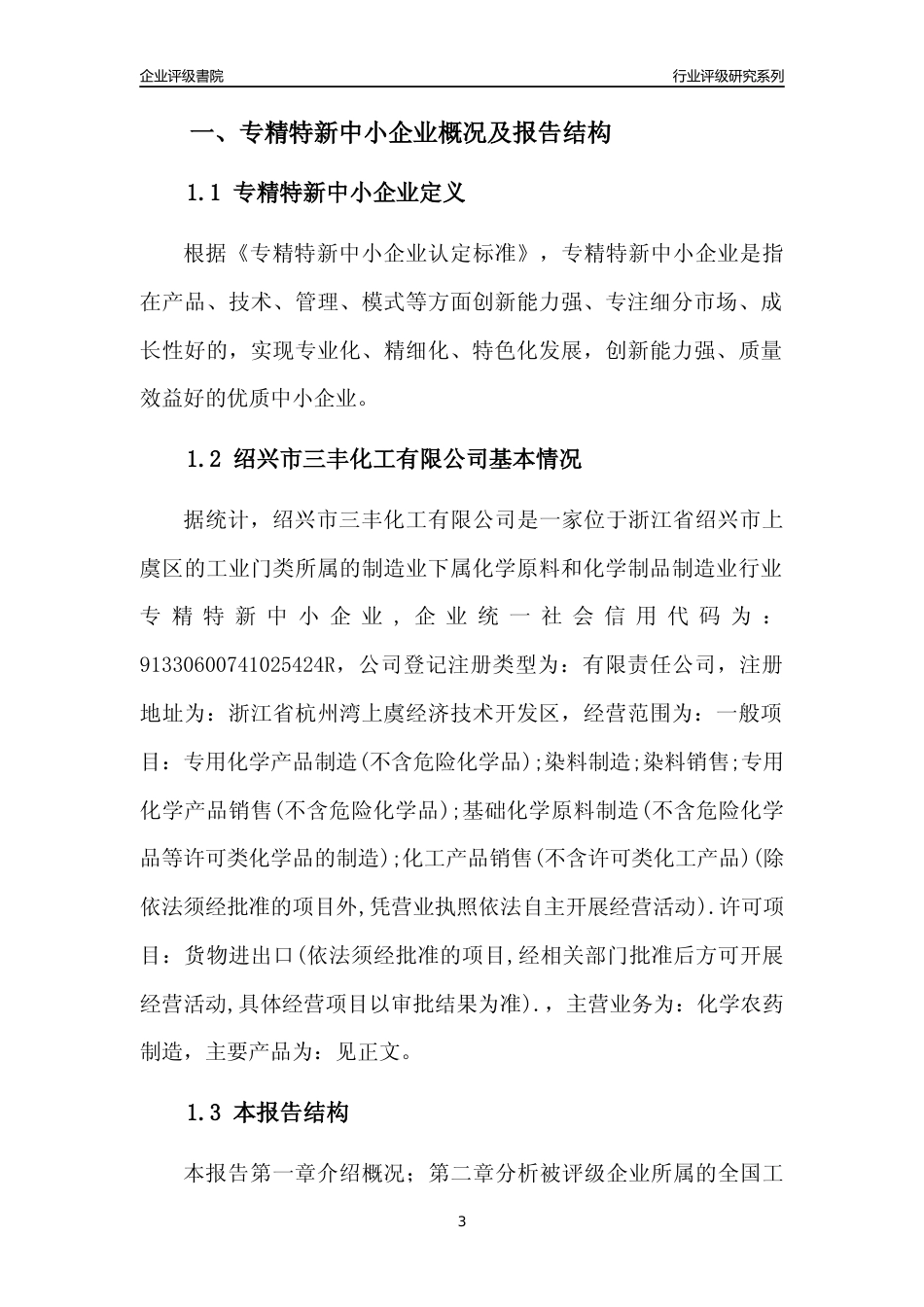 [专精特新]绍兴市三丰化工有限公司行业竞争力评级分析报告(2023版)_第3页