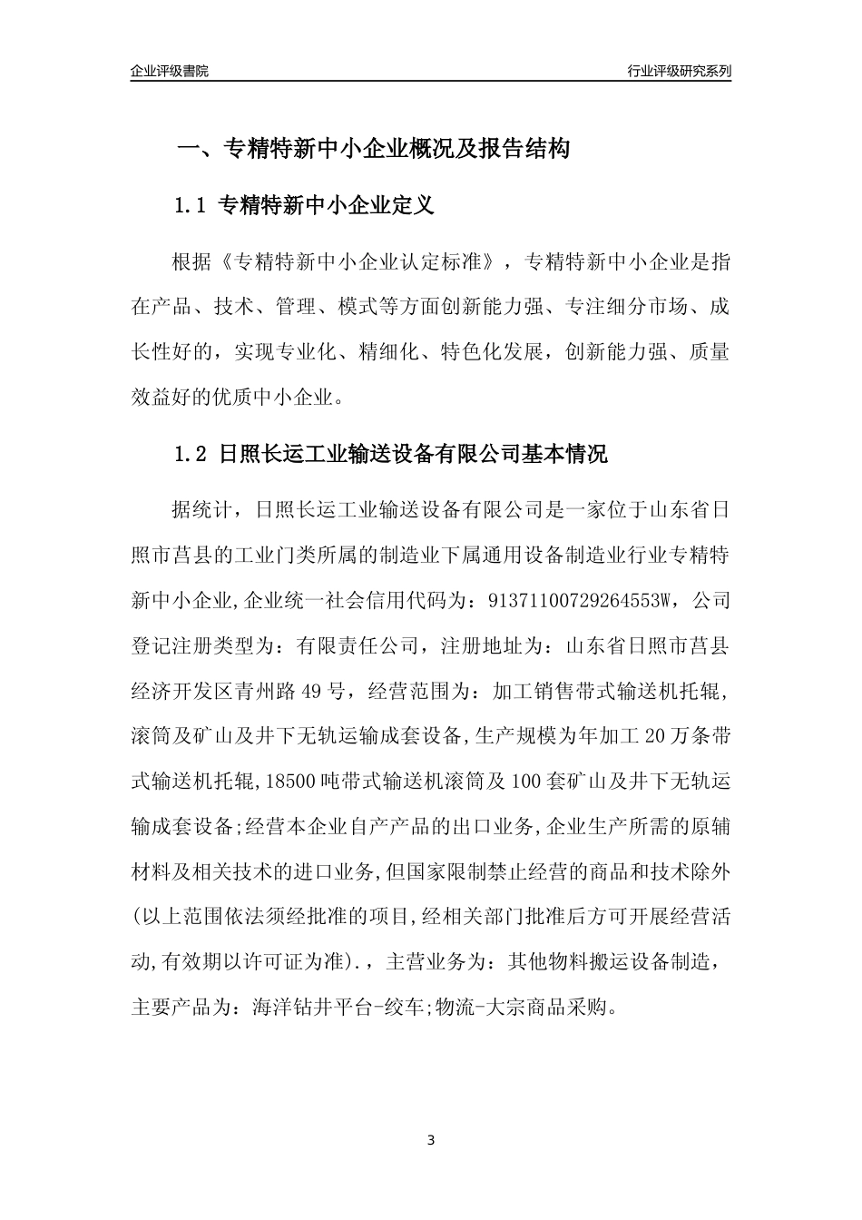 [专精特新]日照长运工业输送设备有限公司行业竞争力评级分析报告(2023版)_第3页