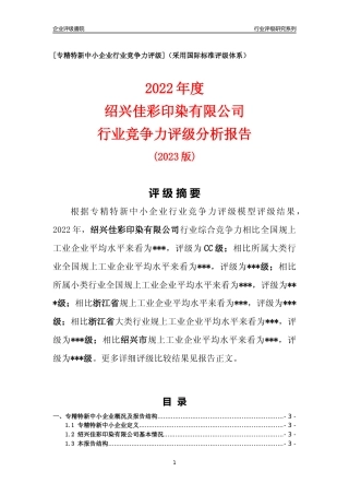 [专精特新]绍兴佳彩印染有限公司行业竞争力评级分析报告(2023版)